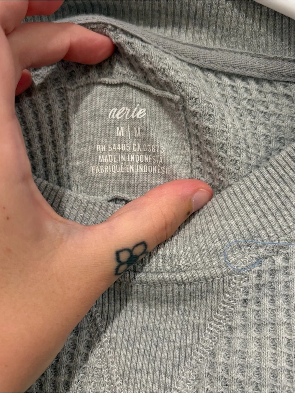 Aerie Light Gray Waffle Crewneck Sweater
